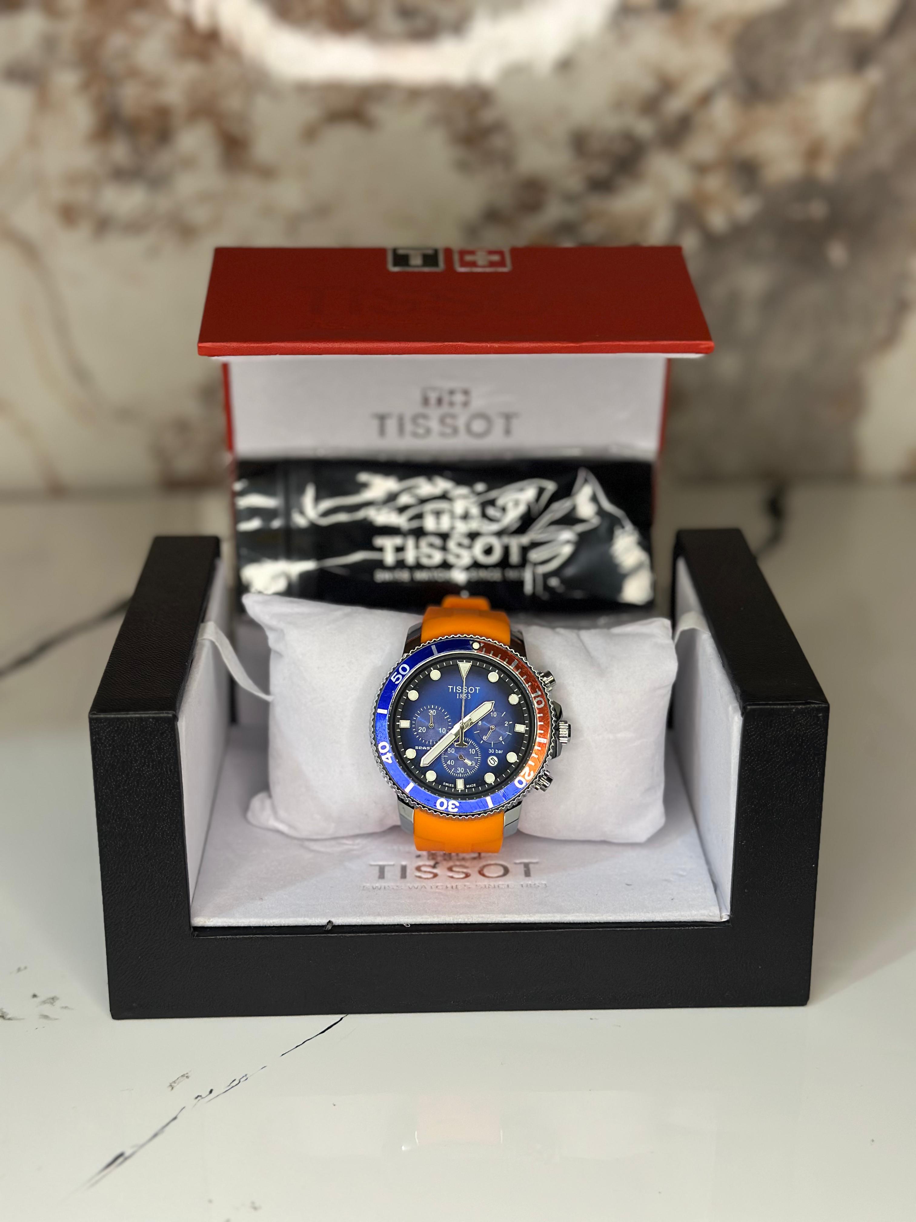 Reloj Tissot seastar 40mm correa de goma naranja