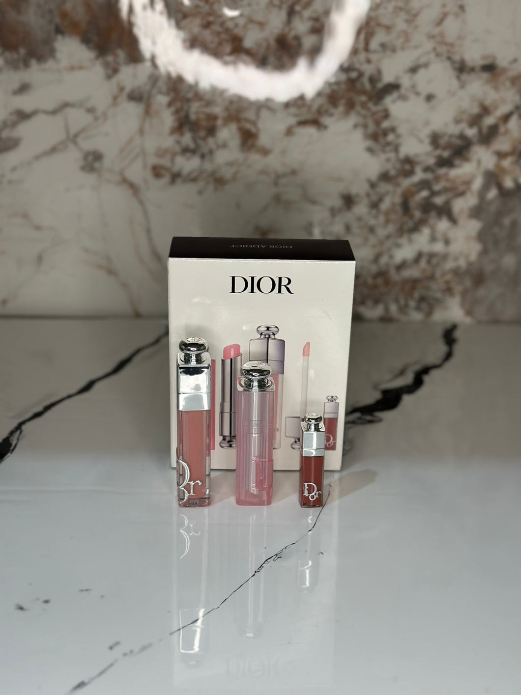 JUEGO DE 3 PIEZAS DIOR ADICT (001 Rosa) Brillo de Labios, Maximizador de Labios y Mini ESENCIAL DE Labios