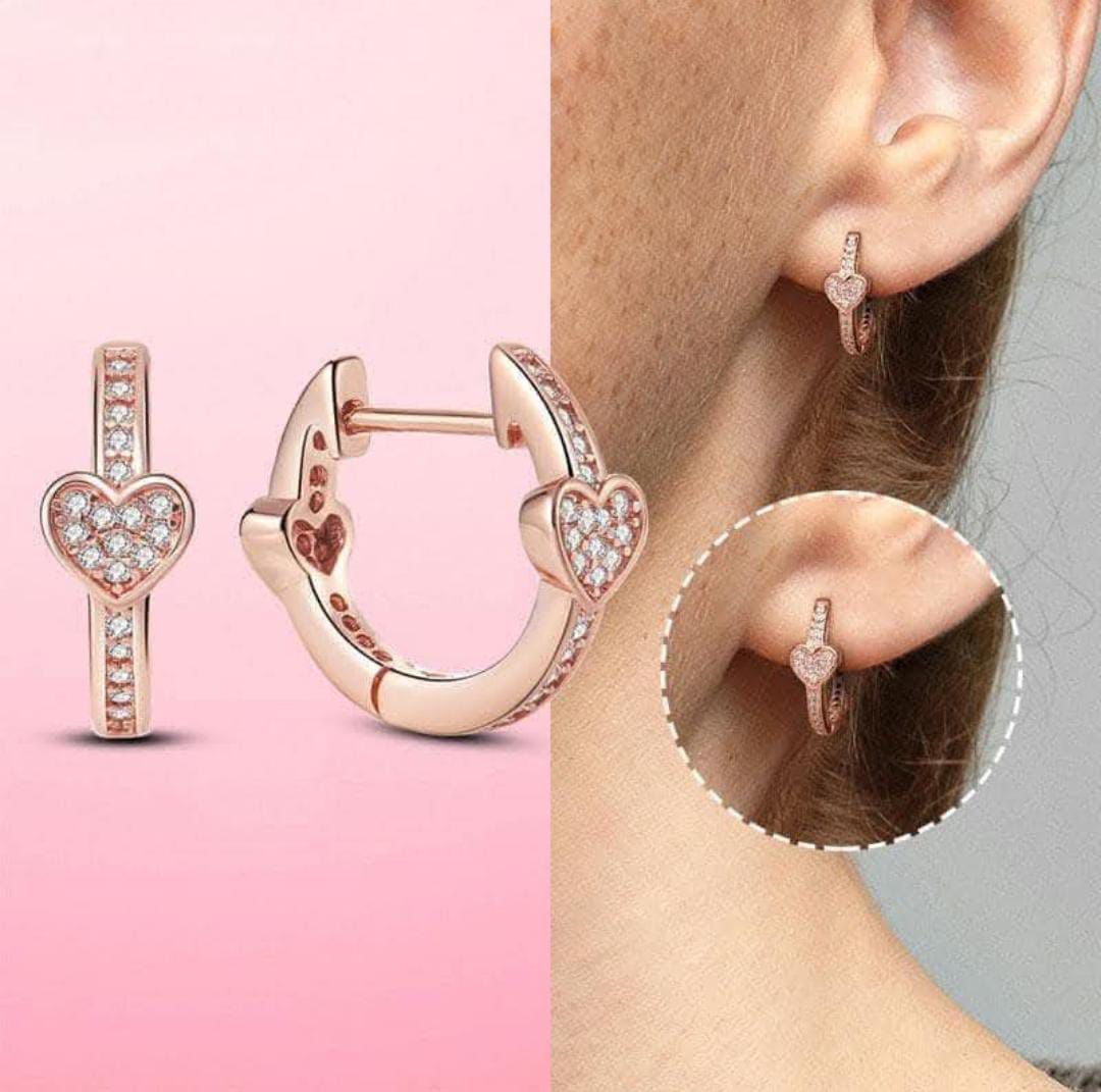 Aretes Pandora argolla de corazon rose gold