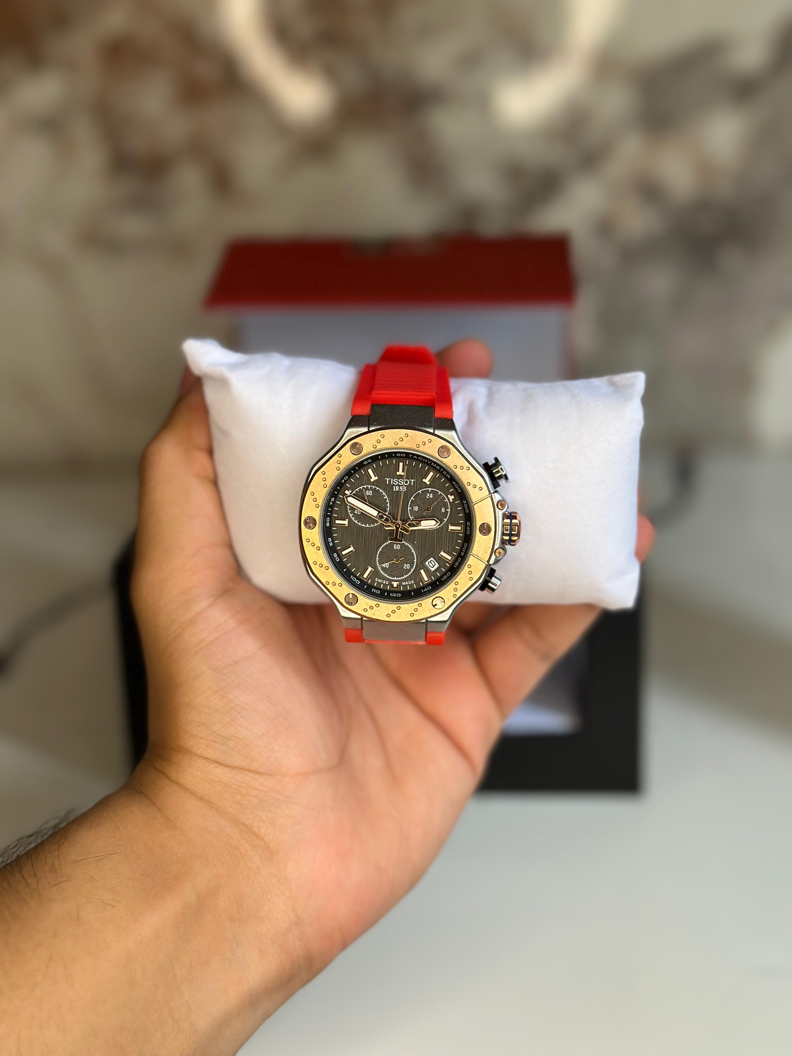 Reloj Tissot edición especial MOTO GP fondo café correa roja