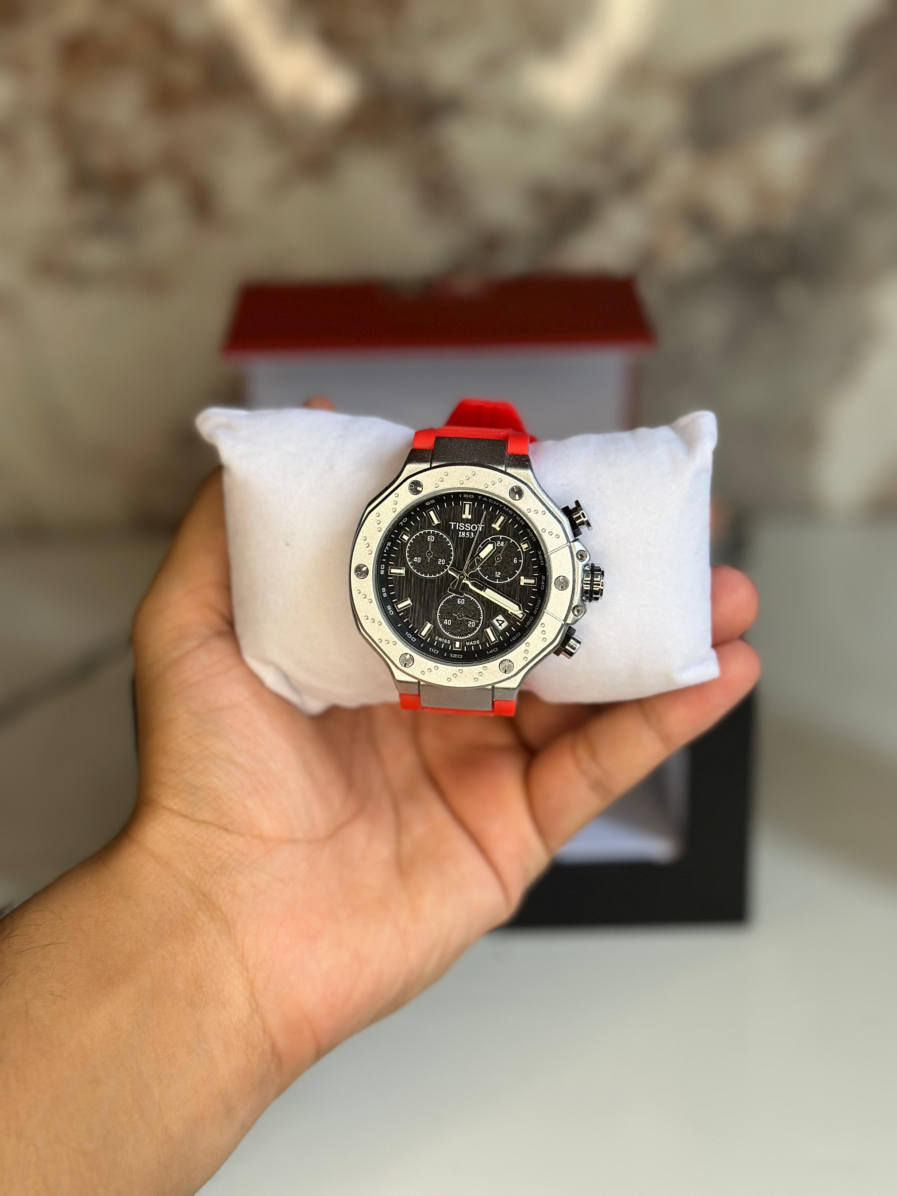 Reloj Tissot edición especial MOTO GP fondo oscuro pulsera roja