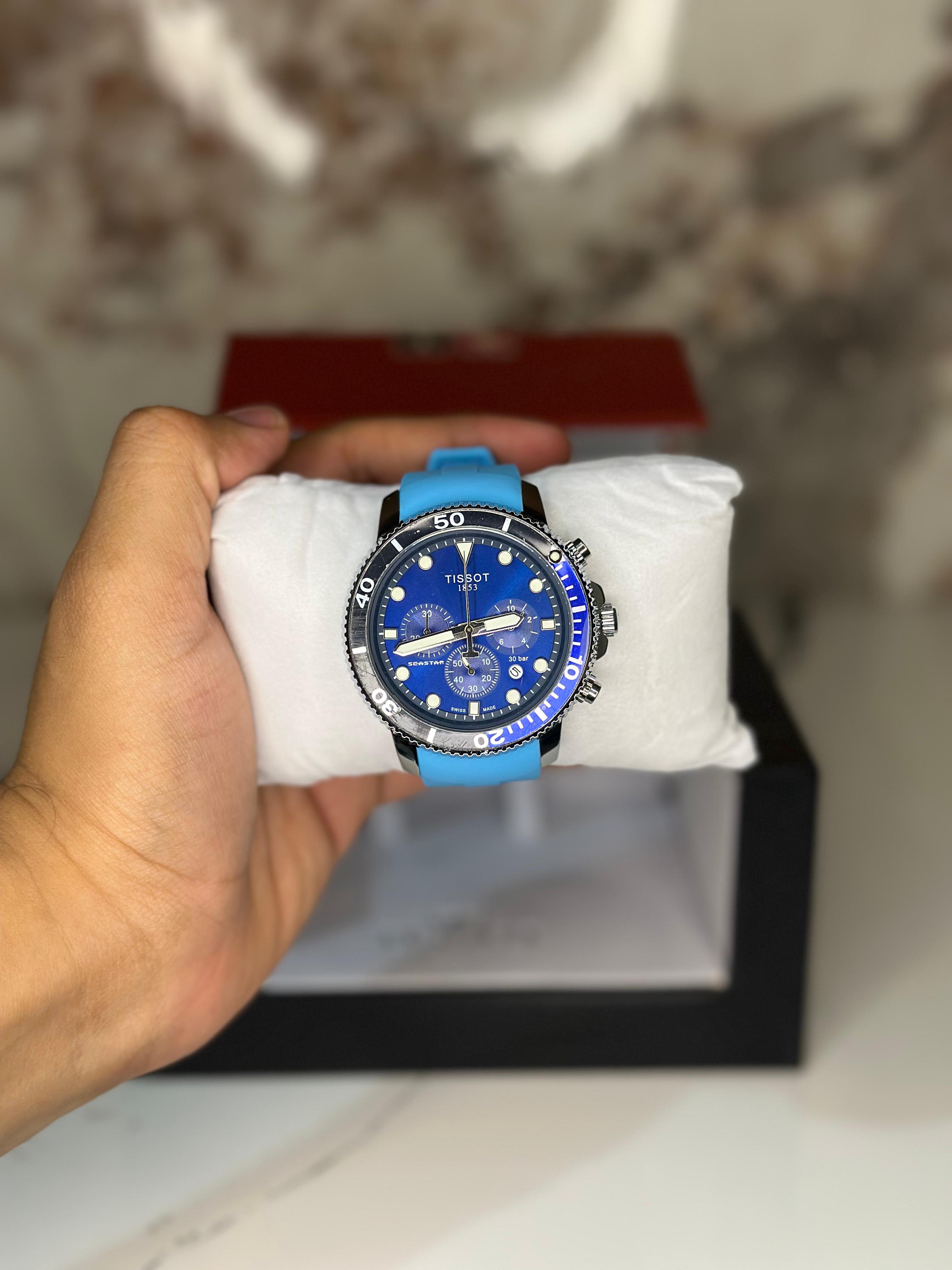 Reloj Tissot seastar 40mm correa de goma celeste