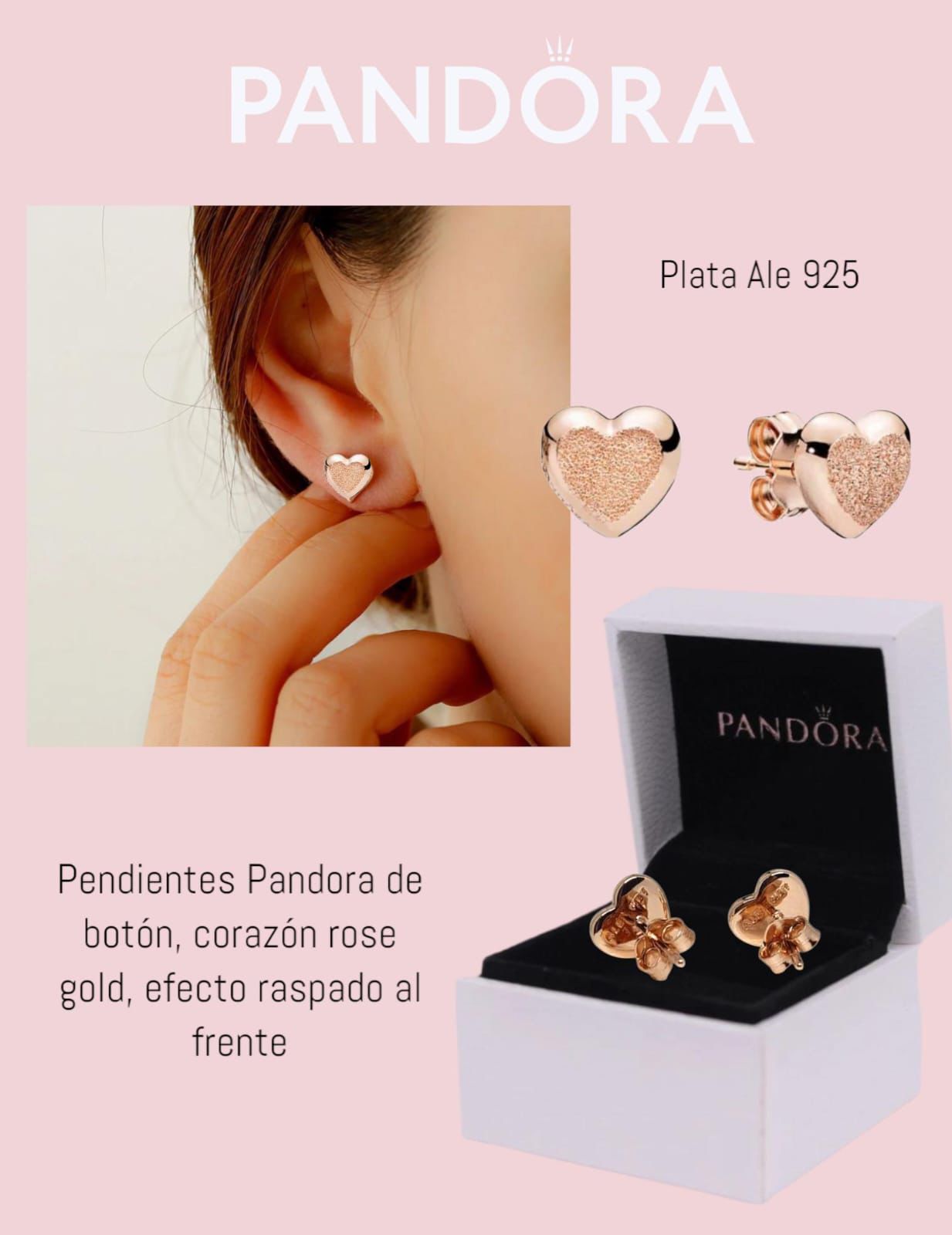 Aretes Pandora de corazon dorados pequeños