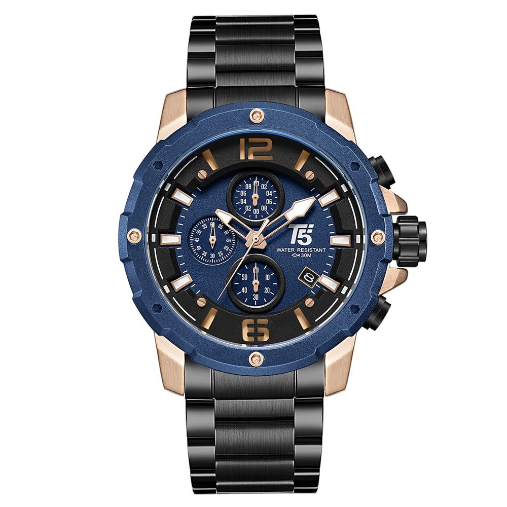 Reloj T5 Para Hombre Análogo Pulsera De Metal, Color Celeste