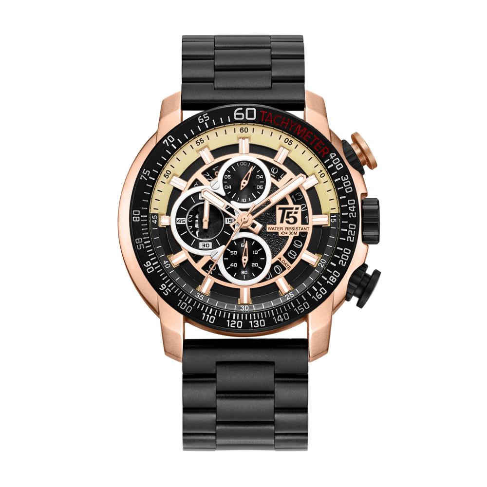 Reloj T5 Para Hombre Análogo Pulsera De Metal, Color Dorado