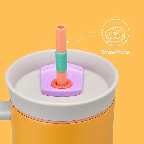 Vaso de viaje Owala de acero inoxidable con aislamiento de triple capa, tapa antiderrames, pajita y asa, sin BPA, 1133 ml, color naranja tropical.