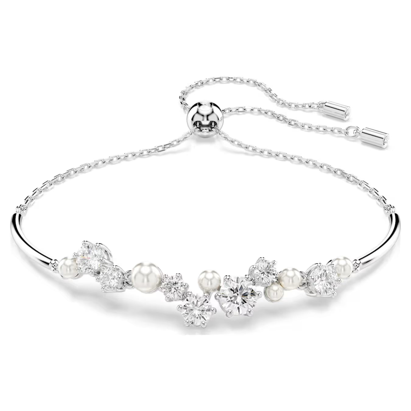 Brazalete Constella Perla de cristal, cortes redondos, blanco, baño de rodio
