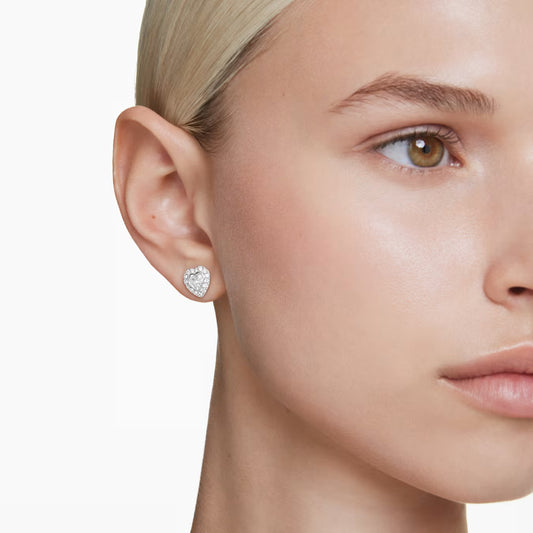 Pendientes de botón Ariana Grande x Swarovski Cortes mixtos, Corazón, Blanco, Baño de rodio