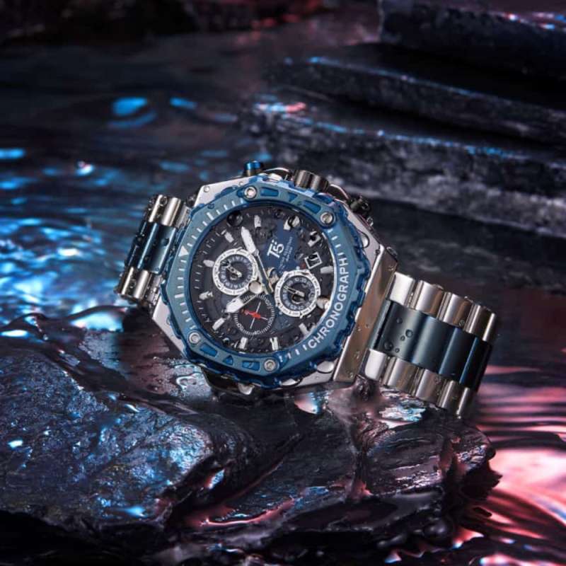 Reloj T5 Para Hombre Pulsera De Metal Análogo, Color Azul