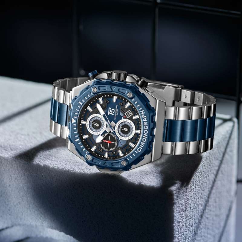Reloj T5 Para Hombre Pulsera De Metal Análogo, Color Azul