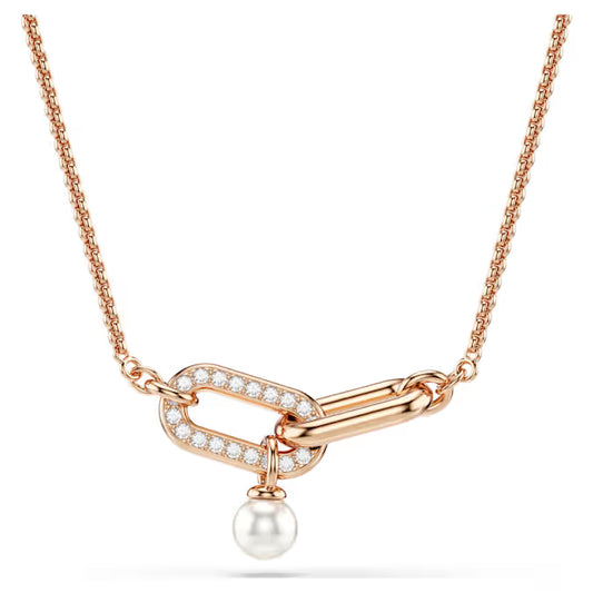 Colgante Constella Perla de cristal, swarovski Talla redonda, Blanco, Baño tono oro rosa