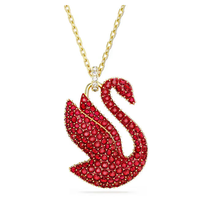 Colgante Swan Cisne, Grande, Rojo, Baño tono oro