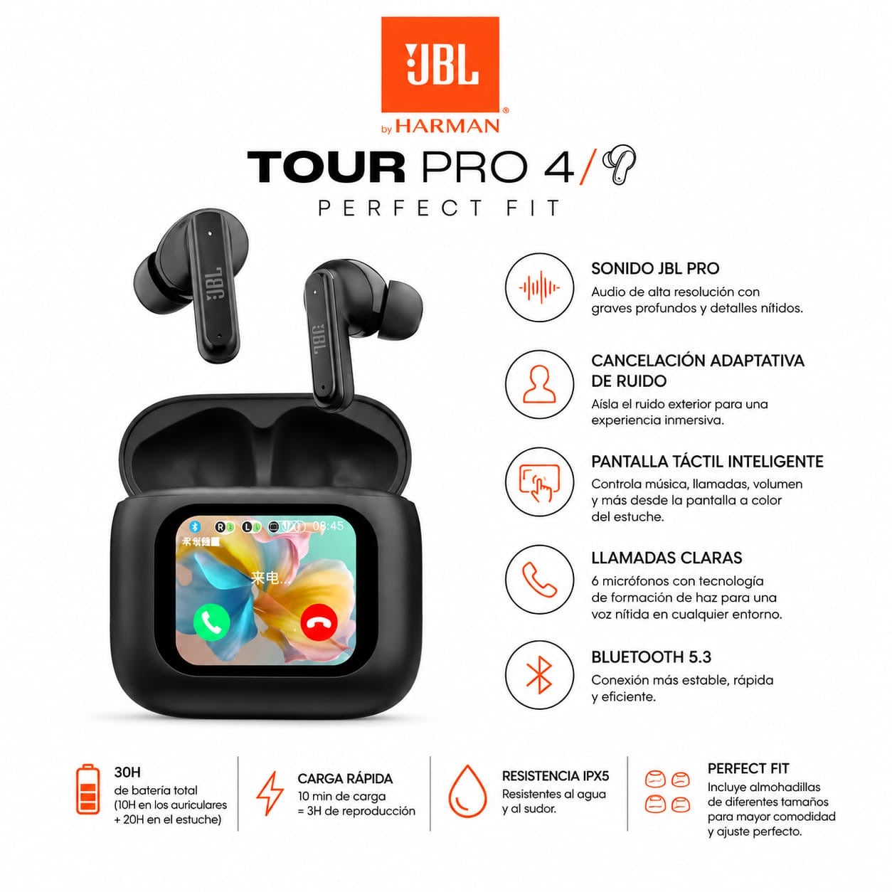 Audífonos Bluetooth JBL Pro Tour 4 Táctil Full
