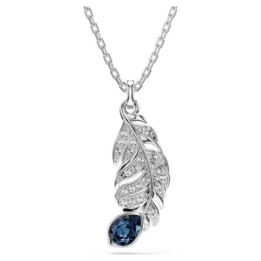 Colgante swarovski Idyllia Cortes mixtos, Pluma, Azul, Baño de rodio