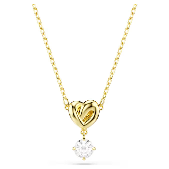 Colgante de por vida Corte redondo,Swarovski Corazón, Blanco, Baño en tono dorado