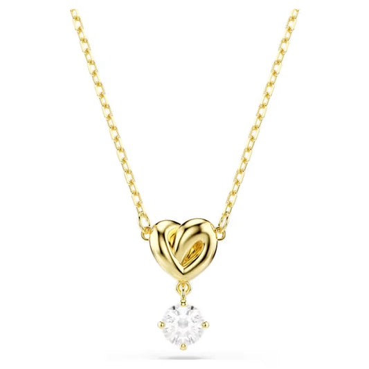 Colgante de por vida Corte redondo,Swarovski Corazón, Blanco, Baño en tono dorado