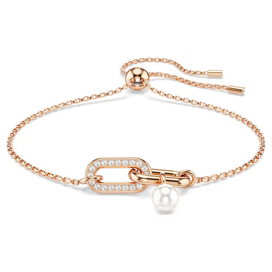 Pulsera Constella Perla de cristal,SWAROVSKI Talla redonda, Blanca, Baño tono oro rosa