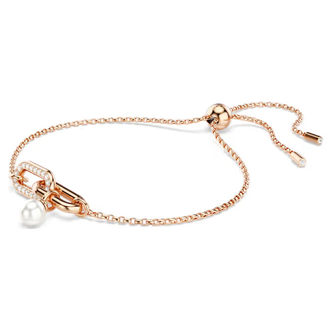 Pulsera Constella Perla de cristal,SWAROVSKI Talla redonda, Blanca, Baño tono oro rosa
