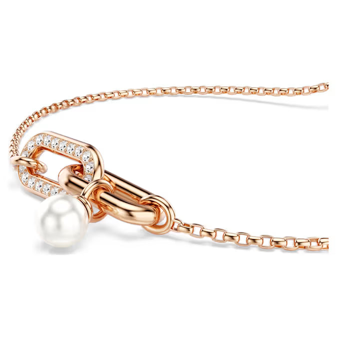 Pulsera Constella Perla de cristal,SWAROVSKI Talla redonda, Blanca, Baño tono oro rosa