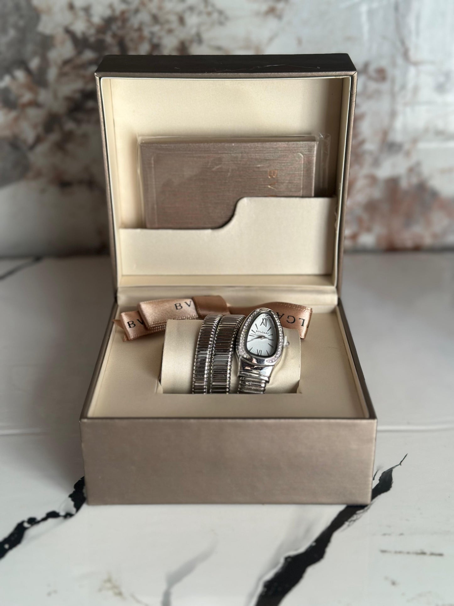 RELOJ BULGARI PLATEADO CON FONDO BLANCO