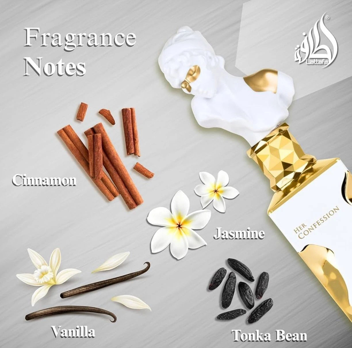 Lattafa Her Confession - Vanilla, Floral, Amber, Musk - Eau de Parfum Long-Lasting Fragrance for Women, 3.40 Ounce / 100 ml