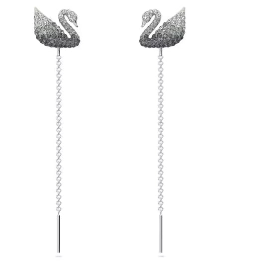 Pendientes colgantes de cisne Cisne, Swarovski gris, baño de rodio