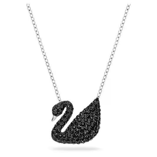 Colgante de cisne Cisne,Swarovski negro, baño de rodio