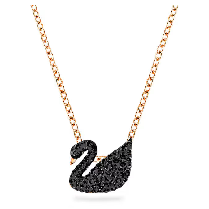 Colgante de cisne Cisne, Swarovski negro, baño en tono oro rosa