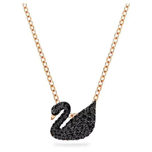 Colgante de cisne Cisne, Swarovski negro, baño en tono oro rosa