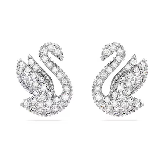 Pendientes de cisne Cisne, Swarovski blanco, baño de rodio