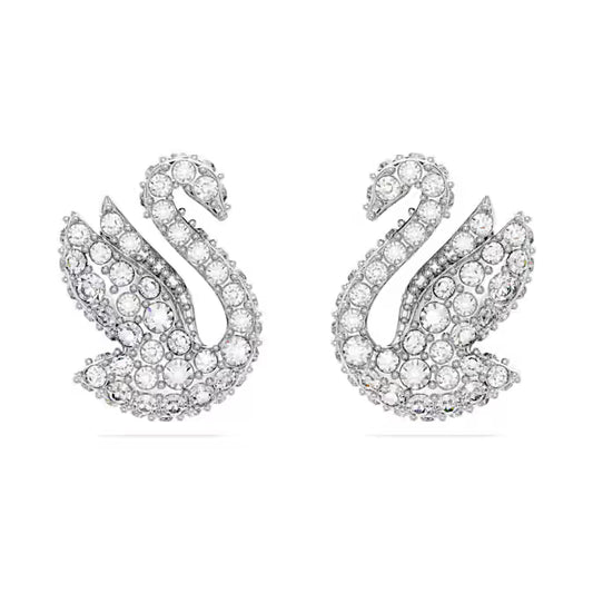 Pendientes de cisne Cisne, Swarovski blanco, baño de rodio