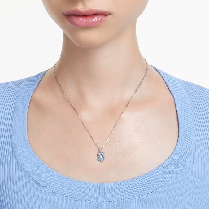 Colgante icónico de cisne de Swarovski Cisne, pequeño, azul, baño de rodio