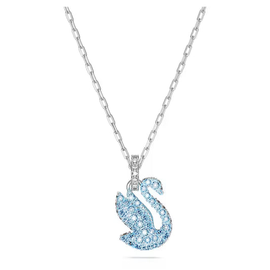Colgante icónico de cisne de Swarovski Cisne, pequeño, azul, baño de rodio