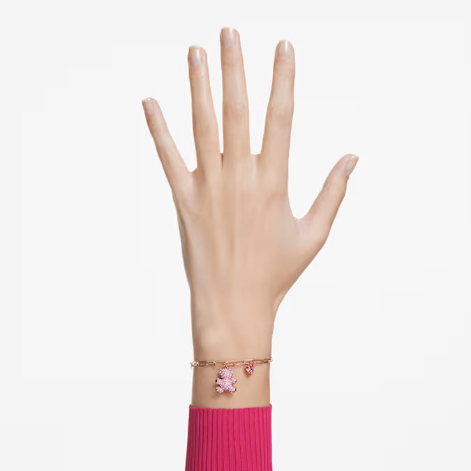 Pulsera de osito de peluche Oso, Swarovski rosa, bañado en tono oro rosa
