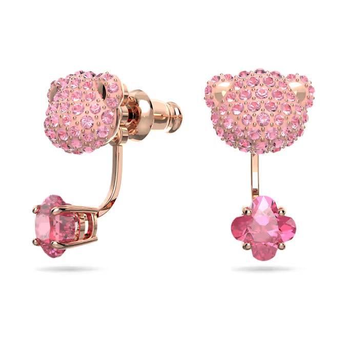 Chaquetas con pendientes de osito de peluche Oso,Swarovski rosa, bañado en tono oro rosa