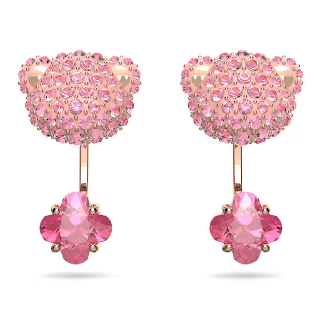 Chaquetas con pendientes de osito de peluche Oso,Swarovski rosa, bañado en tono oro rosa