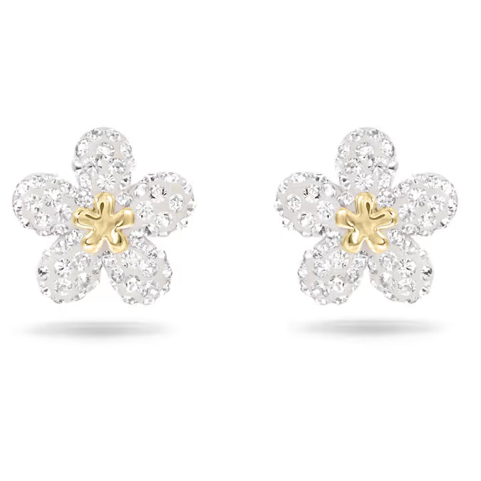 Pendientes resistentes Flor,Swarovski  amarillo, acabado metálico mixto